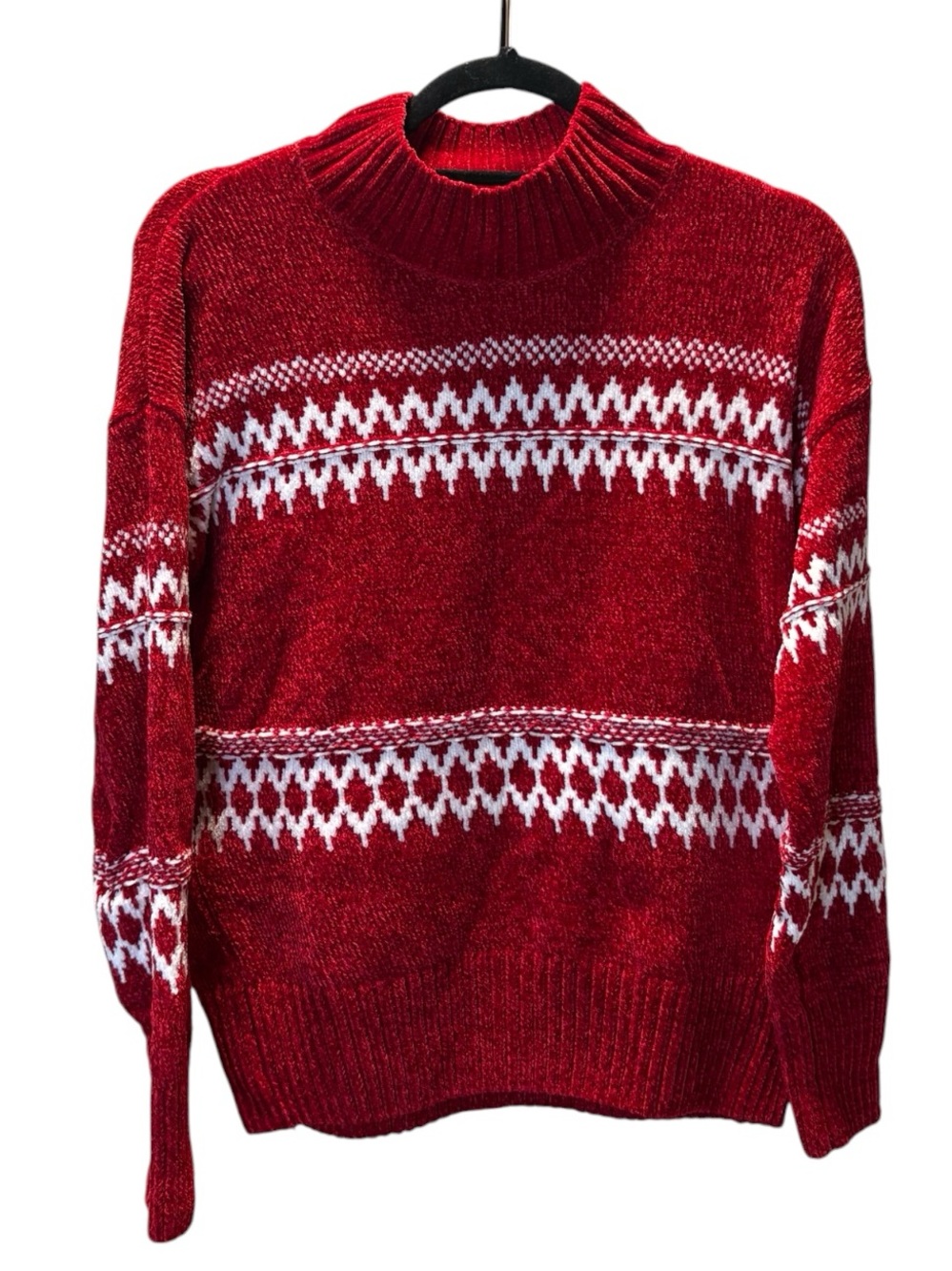 Christian Siriano Red and White Turtleneck Fair Isle Sweater